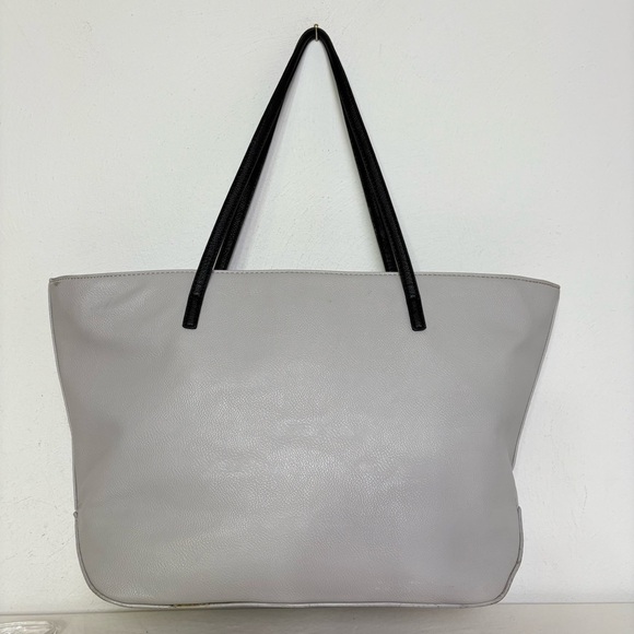 NINE WEST Vintage 90s Y2K faux leather light grey minimalist neutral tote bag - Picture 3 of 16